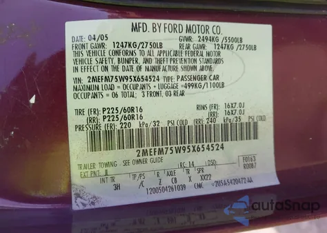 2005 Mercury Grand Marquis Ls/Lse из США, поврежденный, VIN 2MEFM75W95X654524